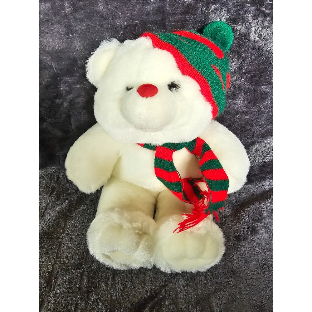 White Christmas Teddy Bear with Scarf & Hat 12" Plush (Novelty Inc item # 12016)